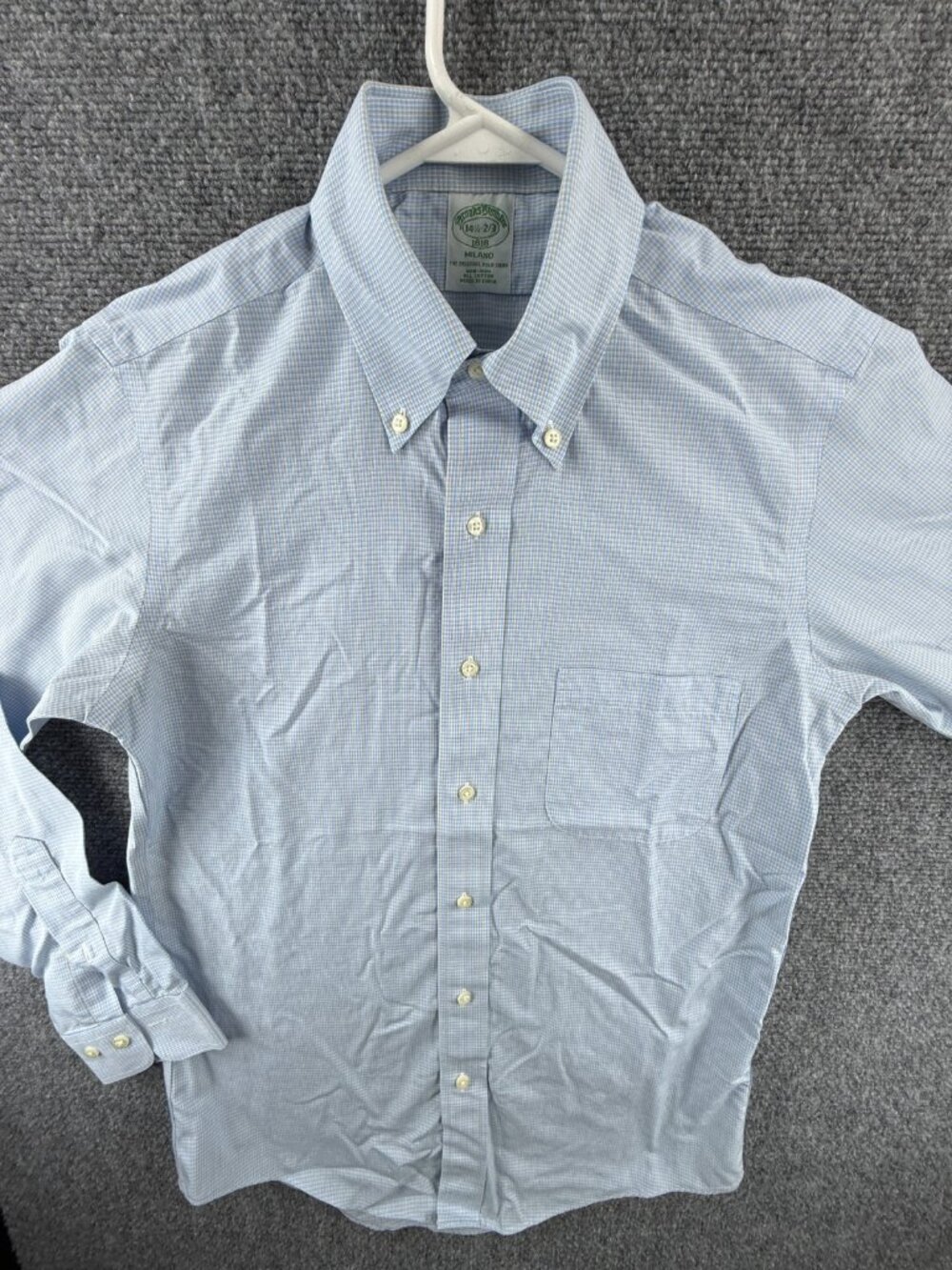 Brooks Brothers Blue Yellow Button-Down Check Milano Cotton 14.5 2/3 Non-Iron